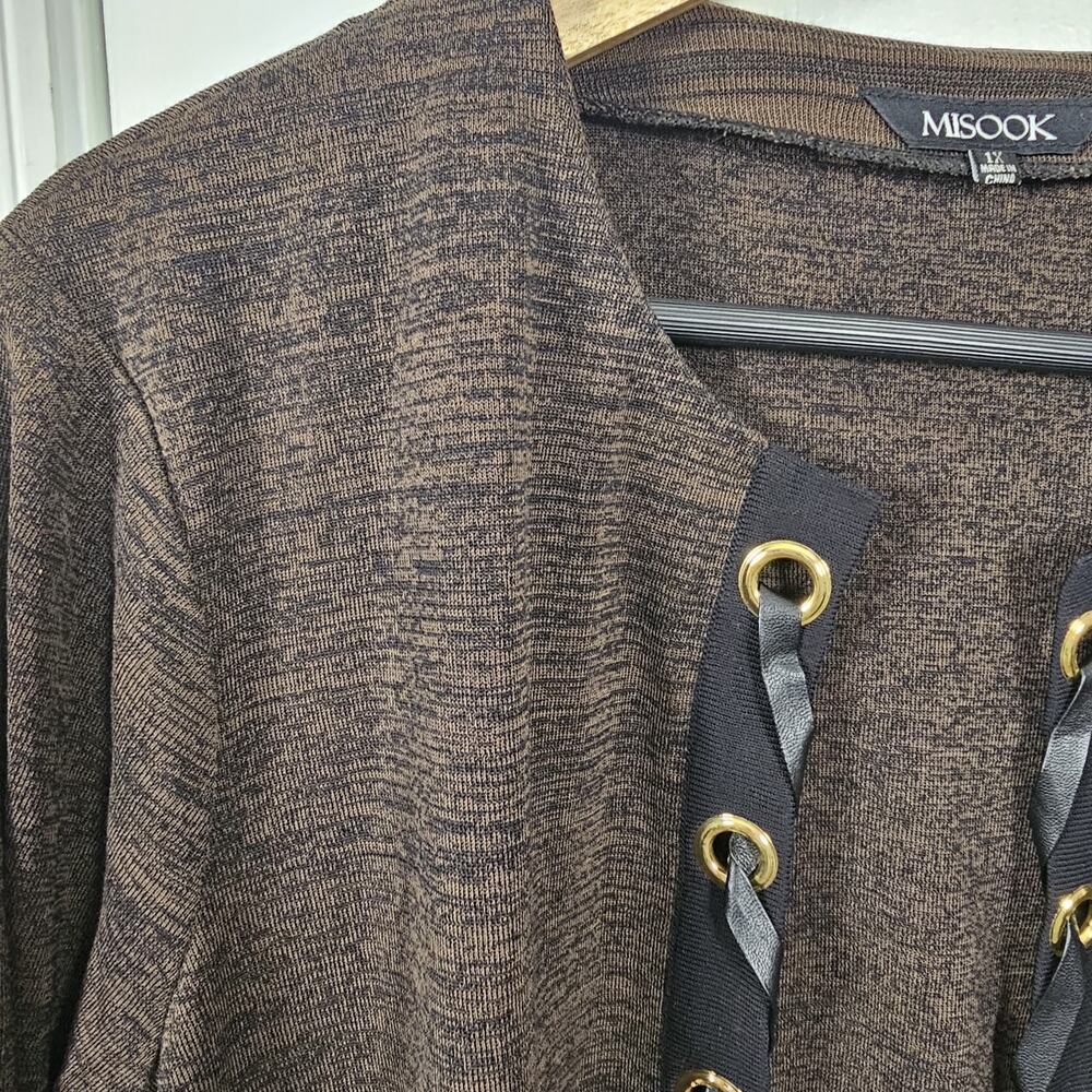 MISOOK Grommet Detail Brown Knit Open Front Cardigan Jacket Sz 1X Career Travel